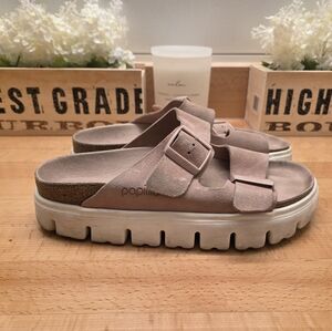 Birkenstock Papillo Arizona Chunky Suede Leather Womens Sandals Light Pink Sz 39